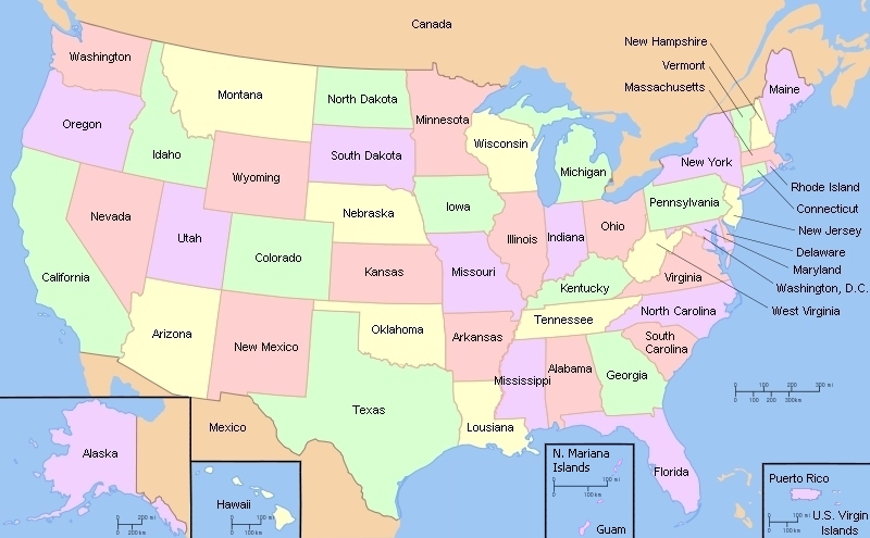 Map of USA with State Names