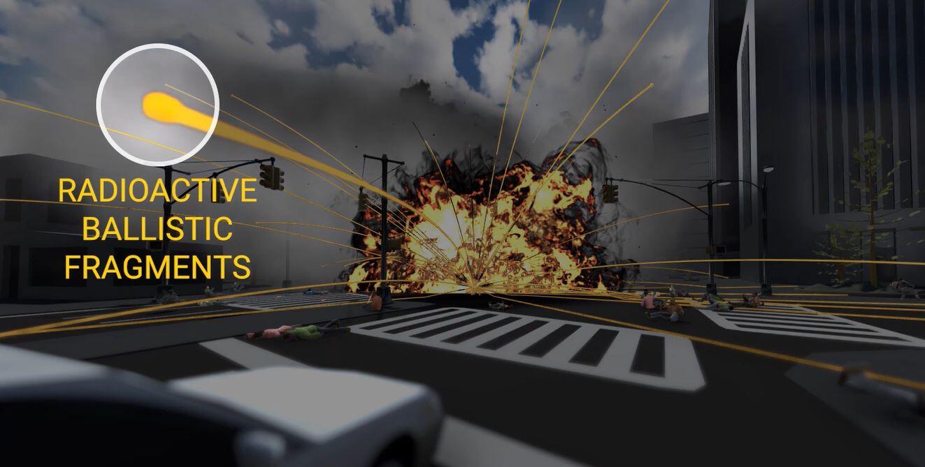 A screenshot of a radioactive blast will release radioactive ballistic fragments.